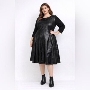 Jessica London 100% Leather Fit and Flare Dress